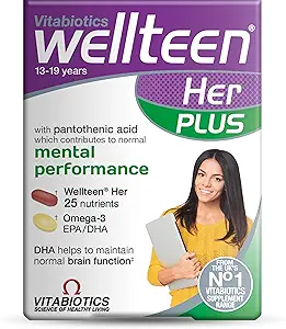 Vitabiotics Wellteen Her Plus Omega-3 - Advanced Nutritional Support for Teenagers and Young Women Ages 13-19 - 56 Tablets and Capsules