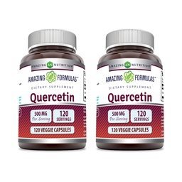 Amazing Formulas Quercetin 500mg Veggie Capsules Supplement | Non-GMO | Gluten Free | Supports Overall Health & Well Being (120 Count | 2 Pack)