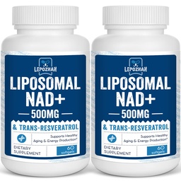 Liposomal NAD+ 500 mg + Trans-Resveratrol 300 mg,Superior Absorption,True NAD Supplement Efficient Than NMN,Nicotinamide Riboside for Cellular Energy Metabolism & DNA Repair,Healthy Aging,120 Softgels
