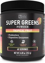 Super Greens Powder | Superfood to Support Digestive Enzymes and Bloating with 2 Billion Probiotics | Support Energy Levels & Gut Health | GMP Certified, Non-GMO | Tropical Fruit Refresher