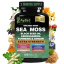 Organic Irish Sea Moss Capsules 120 Count –16 in 1 Sea Moss Supplement with Black Seed Oil, Ashwagandha, Turmeric & Ginger, Bladderwrack & Burdock Root, Vitamin D3 –Organic, Vegan, Halal, Non-GMO