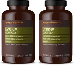  Elements Lysine Complex with Vitamin C for Immune Health Support, Vegetarian, 65 Servings, 195 Count (Packaging May Vary) (Pack of 2)