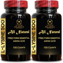 L-LYSINE Supplement Amino ACIDS - Free Form Amino acids Supplement for Men, Immune Support, Eye Function, and Respiratory Health, Amino Acid Vitamin - 2 Bottles 200 Counts