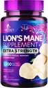 Lions Mane Mushroom Capsules - 1,000mg per Serving Lion’s Mane Supplement Capsules - Memory & Focus Support - Brain, Immune Health Support - Mushroom Powder Extract Vegan, Bottled in USA - 60 Count