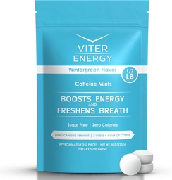 Viter Energy 40mg Caffeine Mints - Sugar Free, B Vitamins, Vegan, Boosts Fast Energized Alert Focus, Caffeinated Nootropic Supplement Pills (Wintergreen Flavor, 8oz, Bulk Bag)