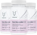 Vitruvin Trans-Resveratrol 500mg, 3 Bottles Pack, Vegan, Non-GMO, Gluten-Free, Gelatin-Free.