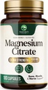 Magnesium Citrate Capsules - Max Absorption Magnesium Powder - Muscle, Bone, Nerve & Heart Health Support - Premium Formula is Powerful & Gentle for Women & Men - Bottled in USA - 180 Capsules