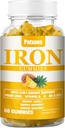1 Pack 100MG Iron Supplement Gummies for Women & Men - with Vitamin A, C, B - Energy Support for Iron Deficiency, Anemia, Adults ＆ Children, Pineapple Flavor Gummy, 60ct.