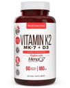 Vitamin K2 D3 Supplement 5000 IU D3 and 180 mcg Vitamin k2 MK7 Supplement for Healthy Bones, Healthy Heart & Cardiovascular Health-60 Easy to Swallow Vegetable caps of MenaQ7 K2 MK7