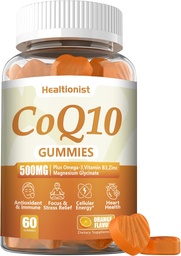 1 Pack 500MG Coq10 Gummies - 3X Better Absorption, Plus Omega-3, Magnesium, Vitamin B3 & Zinc - Coenzyme Q10 Supplements for Heart Health, Cellular Energy & Antioxidant, Vegan, 60 Counts