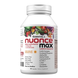ANDREW LESSMAN Essential-1 nuonce max Multivitamin 5000 IU Vitamin D3 30 Small Capsules. 100 mcg Methyl B12. CoQ10 Lutein Lycopene Zeaxanthin. High Potency. No Additives. Ultra-Mild One Daily Capsule