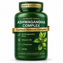 WONDER FAMILY Ashwagandha Complex Cortisol Reducer 800mg with GABA, L-Theanine & B6 – 400mg Ashwagandha per Day - Adaptogenic Support for Calm, Focus & Mood – 60 Capsules Lab-Tested