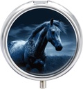 Blue Horse Pill Box 3 Compartment Round Small Pill Case Travel Pillbox for Purse Pocket Metal Medicine Organizer Portable Pill Container Holder to Hold Vitamins Medication Fish Oil and Supplements