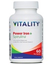 VITALITY Power Iron + Spirulina | 45mg Iron | Blood Builder | Iron Deficiency Support | Vegan | All Natural Supplement | Gentle on Stomach | Capsules… (60 Count (Pack of 1))