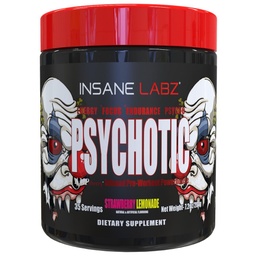Insane Labz Psychotic, High Stimulant Pre Workout Powder, Extreme Lasting Energy, Focus and Endurance with Beta Alanine, Creatine Monohydrate, DMAE, 35 Srvgs, Strawberry Lemonade
