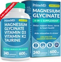 4-in-1 Chelated Magnesium Glycinate 500mg with Taurine - Magnesium Citrate for Bone, Muscle & Relaxation - Magnesium Glycinate Capsules with Vitamin D3 K2 - Non-GMO & Gluten Free (240 ct)
