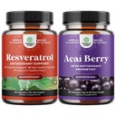 Bundle of Resveratrol Capsules with AMPK Metabolic Activator for Metabolism Boost & Cellular Efficiency and Acai Berry Antioxidant Support for Women & Men for Immune System and Cognitive Health