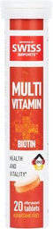 Effervescent Multivitamins + Biotin for Wellness and Vitality Dietary Supplement with Vitamins C, E, B1, B2 B6, B12, A, and D3, 3-Pack, 60 Tablets